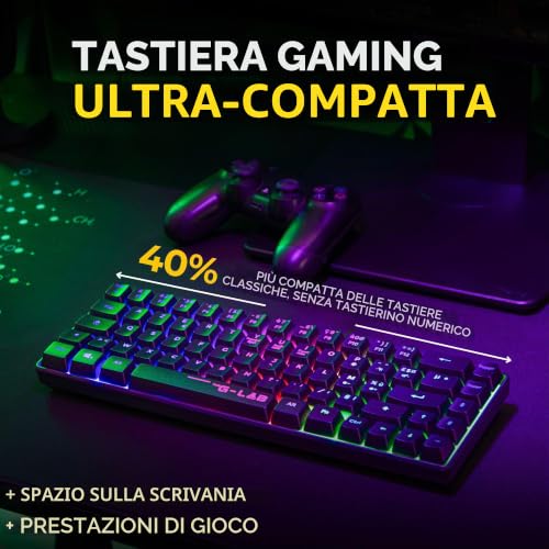 The G-Lab Keyz Hydrogen WL Nero - Tastiera Gamer Wireless 60% AZERTY FR - Tripla modalità 2,4GHz Bluetooth cablata - Tastiera Gaming Silenziosa RGB - PC,PS4,PS5 - Tastiera gaming - Immagine 2