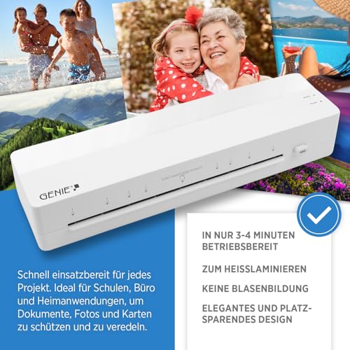 GENIE LA 400 A3 Laminiergerät | Heißlaminator mit 2 Heizrollen | Für Schule, Büro & Home-Office | | inkl. 5 Laminierfolien | Laminiergerät A3 und A4 mit Folien | Laminiermaschinen