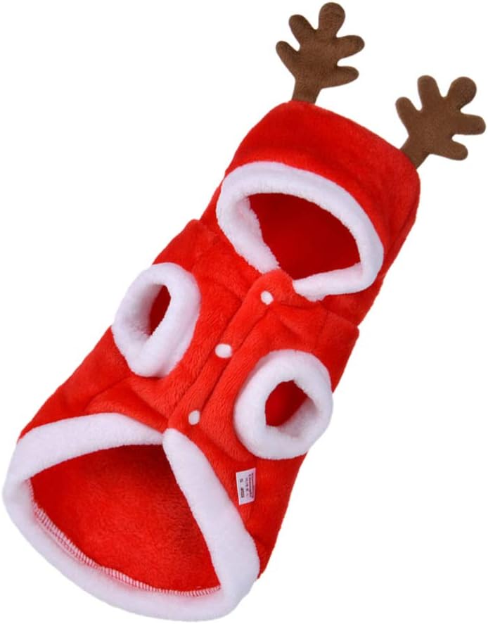 Balacoo Dog Christmas Jacket Santa Reindeer Hat Hoodie Sweater Costume Coat Xmas Holiday Party Dress Up Apparel for Small Medium Dogs Cats (Size M) - Image 3