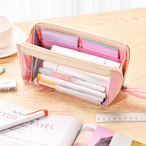 Image of YOKUMA Clear Aesthetic Pencil Case Pouch for Girls Cute Kawaii Mark Pen Case Organizer Large Capacity for Kids Teen College Students Adults,Small Makeup Bag,Back to School Supplies(Pink)