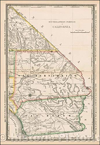 Historic Map - Southeastern Portion of California [San Diego, San Bernardino and Inyo Counties], 1884, Rand McNally & Company - Vintage Wall Art 44in x 64in