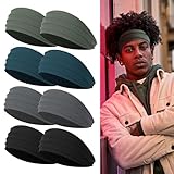 Rheytew Wide Headbands for Men, Men’s Headbands for Long Hair, Head Bands for Men for Workout, Running, Baseball, Football, Tennis, Basketball, Softball, 8 Pieces