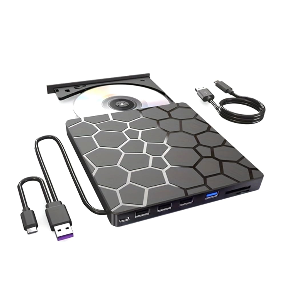 Bloepum External DVD RW Drive USB 3.0 Type C 7 In1 Interface Slim DVD CD Writer Burner Reader Player Optical Drive for Laptop PC