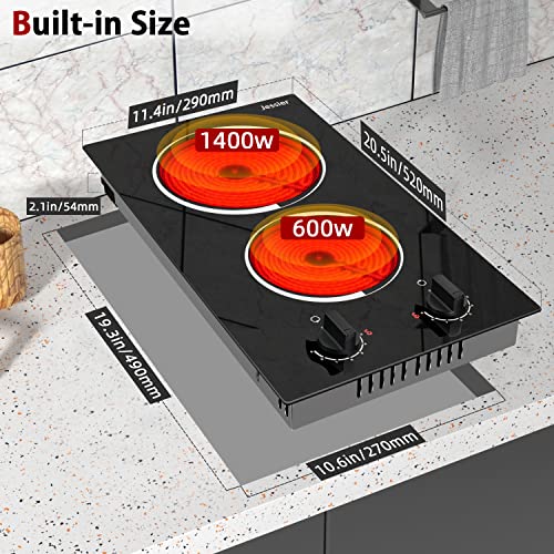 Jessier Electric Cooktop 12 Inch - 2 Burners Plug In Portable 110V Electric Cooktop, Built-In & Countertop Ceramic Cook Stove With Knob Control, 9 Power Levels And Overheat Protection #TOP4