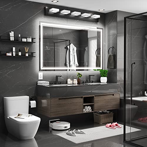 Image of 60x36 Inch Led Mirror for Bathroom with Front Light and Backlit, Bathroom Mirror with Led Lights, Vanity Mirror with Lights for Wall, Anti-Fog, Dimmable, Memory Function, Tempered Glass