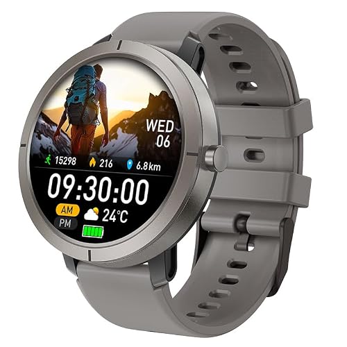 Beyerswerk Alpha Sport Smartwatch kompatibel, 170+ Sportmodi, 5ATM Wasserschutz, Bluetooth, bis zu 14 Tage Akkulaufzeit (Titanium Gray)