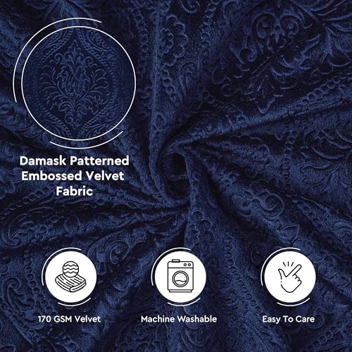 Image of Encasa XO Embossed Velvet Fabric Material by Meter Navy Blue | Sofa Cloth Material | Unstitched Fabric for Making Cushion Cover, Sofa Cover | 175 GSM | 2 Meters, 200x150 cm
