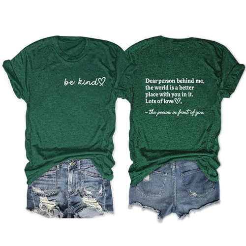 Bwnilimeizn Kindness T Shirt for Women Summer Be Kind Graphic Tees Casual Funny Cute Shirts Tops(Available in Plus Size)-L Green