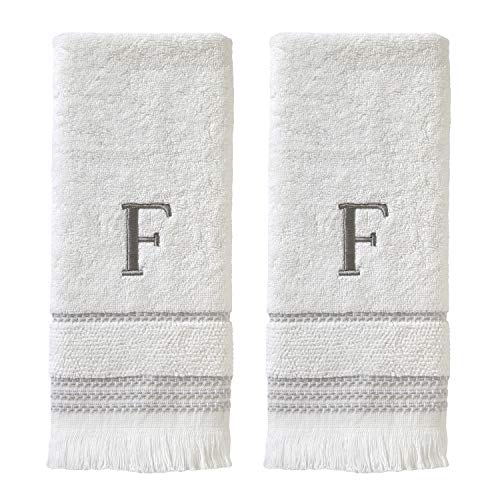 SKL Home Casual Monogram Hand Towel Set, F, 16x26, White 2 Count