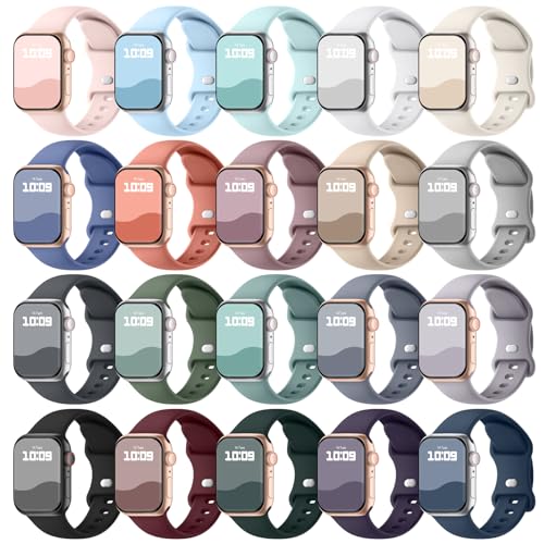 Knossen 20 Pack Compatible with Apple Watch Bands 40mm 41mm 38mm 49mm 45mm 44mm 42mm for Women Men, Waterproof Silicone Sport Band Straps for iWatch Bands Series 9 8 7 6 5 4 3 2 1 SE Ultra/Ultra 2