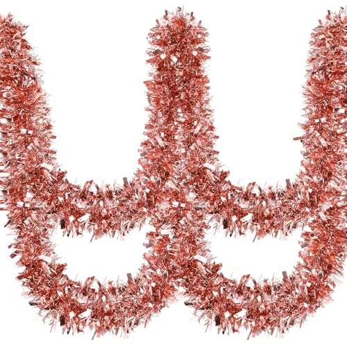 Ceenna 150 Feet Christmas Tinsel Garland Metallic Twist Garland Shiny Hanging String Ornaments for Christmas Tree Party Supplies Indoor and Outdoor Decoration(Rose Gold)
