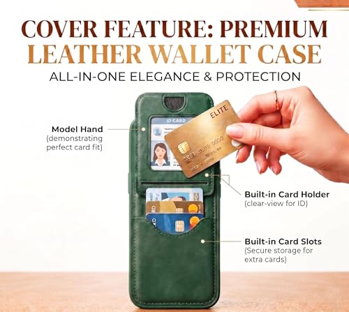 Image of amazon basics Premium Vegan Leather Back Cover with Card Holder and Integrated Mobile Stand for Samsung Galaxy S24FE 5G - Slim Shockproof Wallet Case with Geometric Stitching [Green]