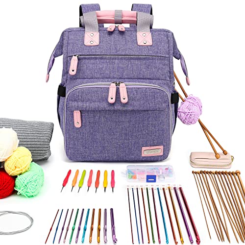 Mochila de crochê, bolsa de tricô, organizador de fios, bolsa de crochê de viagem com porta de carre