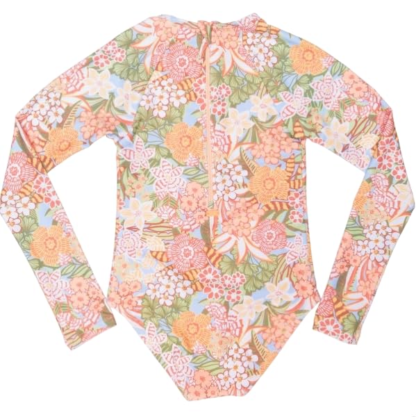 Roxy Girls Viva La Vida One Piece Rashgiuard Bathing Suit, Peach Nectar, 142