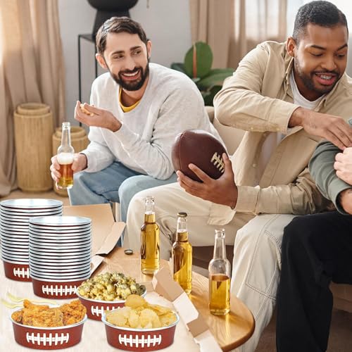 Image of gisgfim 24 Set Football Party Supplies 18.6oz Snack Bowls Disposable Ice Cream Cups Football Game Paper Serving Bowls and Forks Tableware Kit for Sport Events Birthday Dinner Party Decorations
