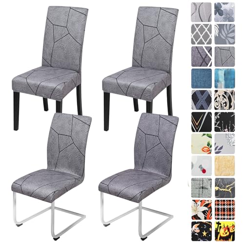 Alishomtll Stretch Stuhlhussen 4er/6er Set Grau Stuhlbezug Schwingstuhl Elastische Hussen Abnehmbarer Waschbarer Stühle Schutz für Esszimmer Küche Restaurant Hotel Bankett (Grau Marmor, 4 Stück)