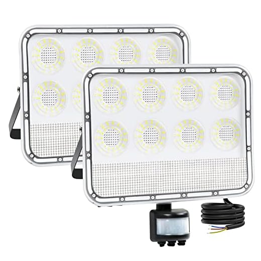 2 Stycken 100W LED-strålkastare med rörelsesensor,Vattentät IP65 utomhus säkerhetslampor 8000LM strålkastare 6500K kallvit Säkerhetsbelysning för gård, lekplats, garage, lager, trädgård