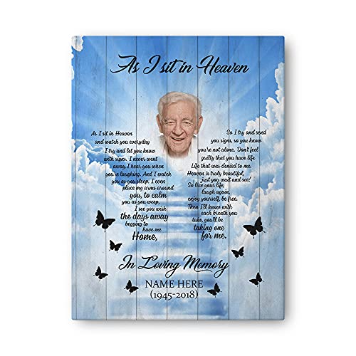 As I Sit In Heaven Butterfly Remembrance Vintage Canvas Custom Memorial Gifts for Loss of Mother Sympathy Gift For Loss Of Father Personalized Loss Of Loved One Gift For Grandma Grandpa Fathers Day