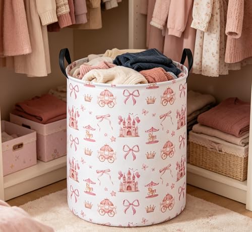 Image of Essme Kids Laundry Basket,Castle Hamper Waterproof Storage Bin for Girls, Pink Hamper,Gift Baskets(Castle)
