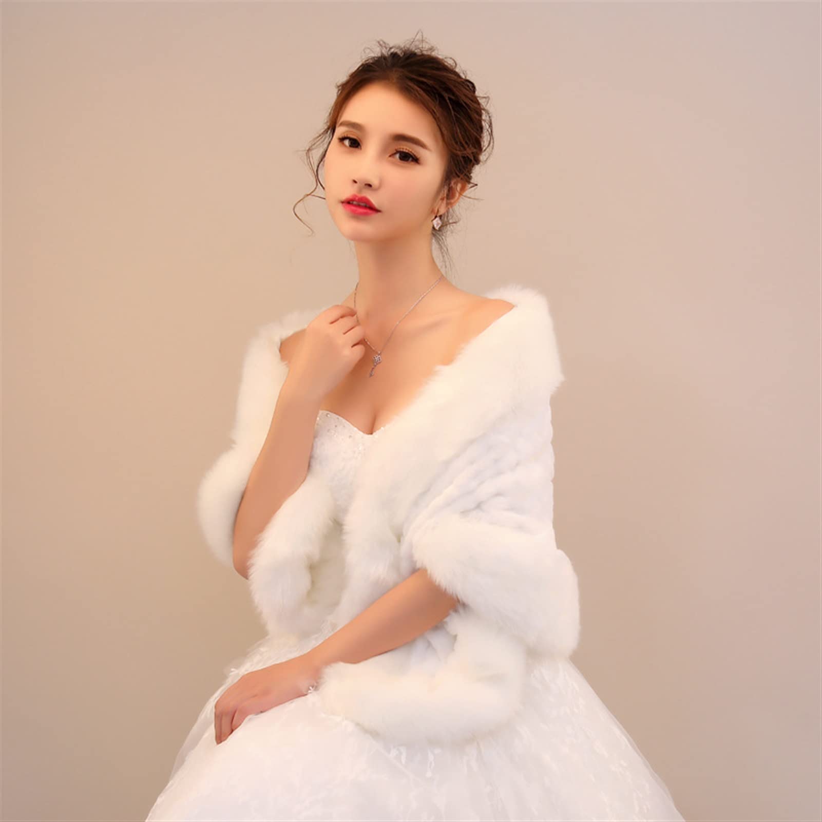 Châle En Fausse Fourrure Femme - Étole Chaude D'hiver Pour Soirée, Mariage, Cérémonie - Blanc, Taille Unique