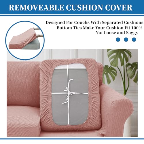 XINEAGE New 3 Pieces Couch Covers for 2 Cushion Sofa Super Stretch Loveseat Slipcover Pet Dog Universal Slip Cover Anti Slip Love Seat Furniture Protector (Dusty Pink, 55"-69")