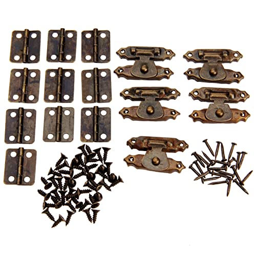 15 unids/set de bisagras de gabinete de muebles antiguos con caja de madera de joyería, pestillo de cerrojo, accesorios de Hardware Vintage