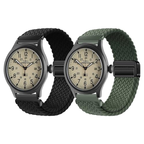 XIDESSEN 2 Pack 20mm Braided Nylon Bands Compatible with Timex Expedition Scout 40mm/Acadia 40mm/Weekender/Field Chronograph 43mm/Rugged Core Analog/Timex Easy Reader Watch Band for Men Women