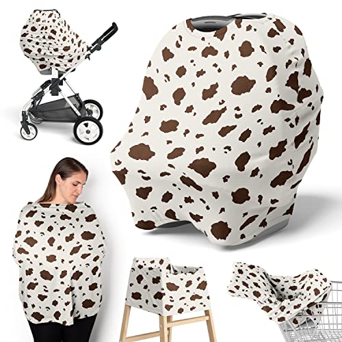 Image of Sweet Jojo Designs Western Cow Print Boy Girl Infant Baby Car Seat Cover Nursing Breastfeeding Shopping Cart Stroller Canopy Brown and Cream Gender Neutral Southern Country Off White Wild West Animal