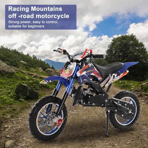 Image of 2026 New 50cc Dirt Bike for Kids 2-Stroke, Toddler Gas Powered Mini Bike with Front Rear Disc Brakes, Speeds up to 40KM /H, Gas Motorcycle for Children, Ideal Gifts for Boys Girls, Blue (Blue L)
