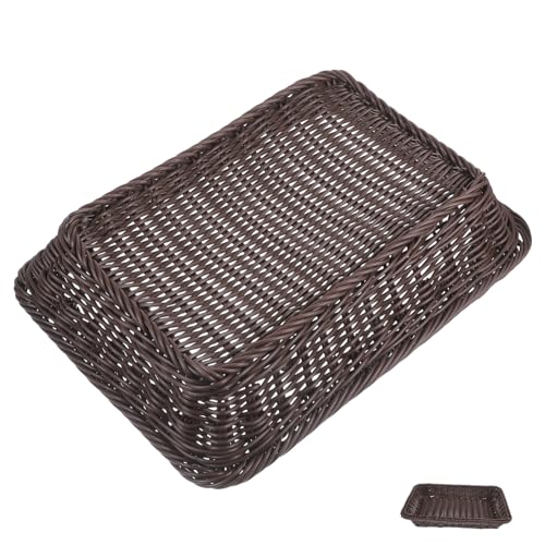 VINTORKY Simulation Rattan Basket Rattan Utensil Basket Rattan Storage Organizer Woven Storage Bins Circle Tray Candy Basket Round Rattan Basket Wicker Basket Storage Basket Coffee Wooden