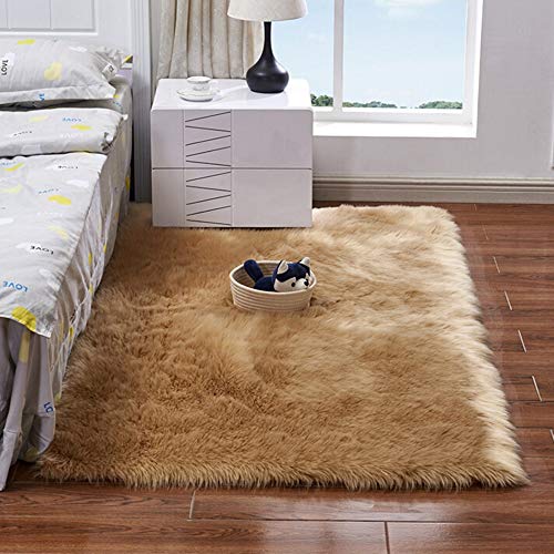 CNFQ - Alfombra sintética, diseño suave de imitación de lana de oveja, lana, caqui, 60 x 150 cm Cover