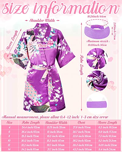 Jecery 5 Pack Kids Birthday Squad Girl Robes Silk Satin Spa Party Robes Flower Slumber Robes Diy Bathrobes With Headband For Party (Purple With Flower, 8) #TOP1