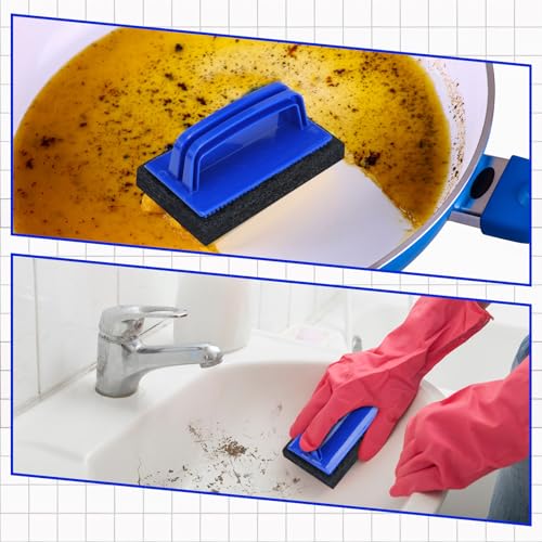Image of Maxdot 18 Pcs Sponges with Handle Scrub Pad for Tile, Blue and Black