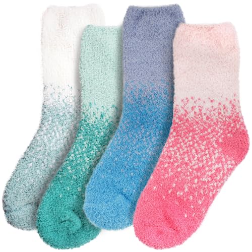 Image of BambooMN Colorful Fuzzy Socks - Assorted Super Soft Warm Microfiber Comfy Home Socks - Value Pack