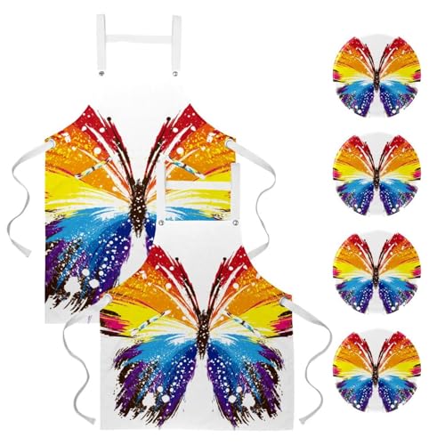 Lot de 2 tabliers de cuisine motif papillon arc-en-ciel pour serveuse et maison