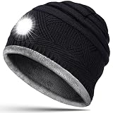 LED Beanie Hat Gift for Men Stocking Stuffers for Dad Grandpa Husband Boyfriend Him Adult Teens Women Unisex Soft Warm Comfortable Winter Knit Cap Headlamp Lighted Hat for Running Black