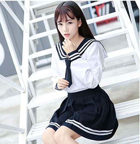 Miniatura 6 de Uniforme japonés para niñas escolares marineras falda plisada azul marino disfraz de anime con calcetines SSF13 Azul azul marino