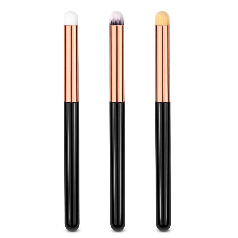 Kit UorPoto com 3 Pincéis Redondos para Maquiagem dos Olhos, Cabo Preto e Virola Rose Gold