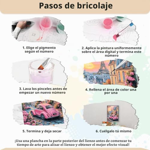 Miniatura 6 de MEIYUDA Pintar por Numeros Adultos París al atardecer, DIY Painting by Numbers Kits Cuadros por Numeros, Pintura de Bricolaje Sobre Lienzo con Pinceles Decoración para el Hogar 40x50cm(sin marco)