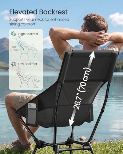 Image of SONGMICS Lightweight Backpacking Chair, Adjustable Height, Steel Frame | 330 Lb Capacity, 2 Storage Pockets, for Outdoor Travel, Black UGCB051BZ01