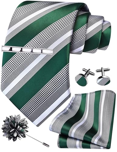 Image of GUSLESON Men's 5-pc Striped Tie Gift Set - Jacquard Necktie, Pocket Square, Cufflinks, Lapel Pin, Tie Clip - Wedding Formal Gifts