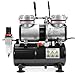 PointZero 1/3 HP Double Piston Airbrush Compressor with Air Tank, Regulator, Gauge and Water Trap - Quiet Professional Pump Black