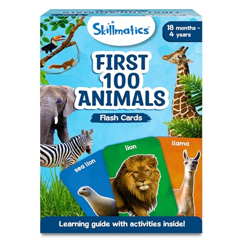 Skillmatics Thick Flash Cards for Toddlers – First 100 Animals, Montessori Toys & Educational Games, Preschool Learning for Kids 1, 2, 3, 4 Years