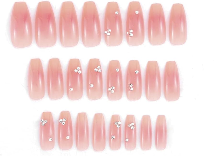 Sethexy Long Ballerina Fake Nails Pink Glossy Stick on Nails Design False Nails 24Pcs Acrylic Art Press on Nail Tips (Pink Star) - Image 5