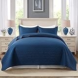 DOWNCOOL Ultrasonic Navy Quilt Sets Queen with 2 Shams - 3 Piece Quilt Sets - Lightweight bedspreads coverlets Bed Cover for All Season - Queen Size (90'x96')