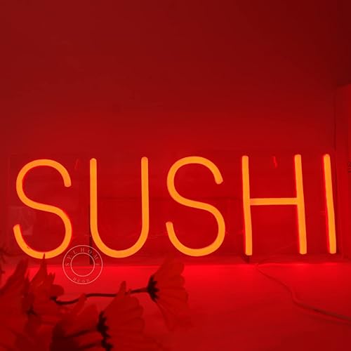 Miniatura 6 de SYLHOME Letrero de luz LED de neón con luz LED de sushi, letrero de negocios para pared, ventanas, decoración para restaurante, publicidad, mesa de
