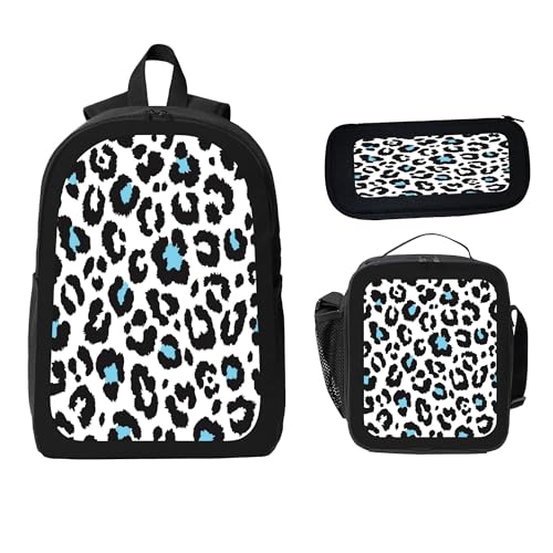 3PCS Backpack for Women Men With Lunch Box Pencil Bag 17 Inch Lightweight Adjustable Strap Back Pack 3 In 1 Set Fresh Animal Leopard Casual Daypack Unisex fit Travel Work Camping