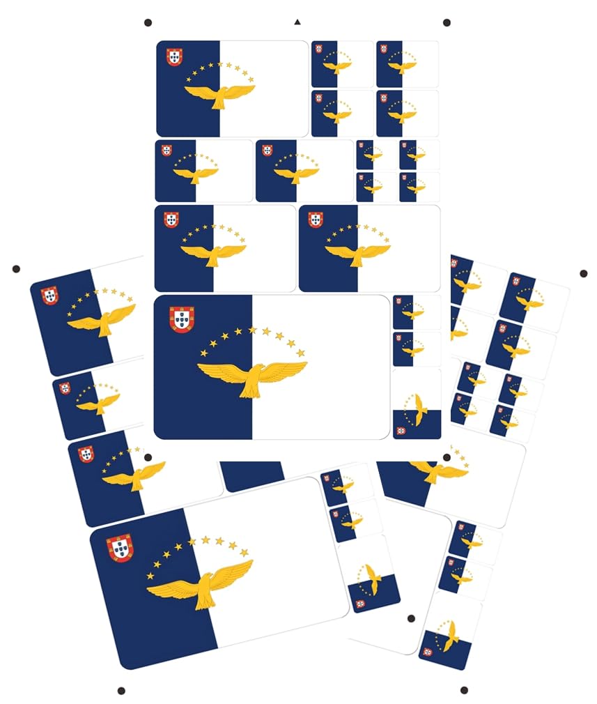 World Seven Continents Most Country Azores Islands Flag Stickers Different Sizes Sticker (White Azores Islands)
