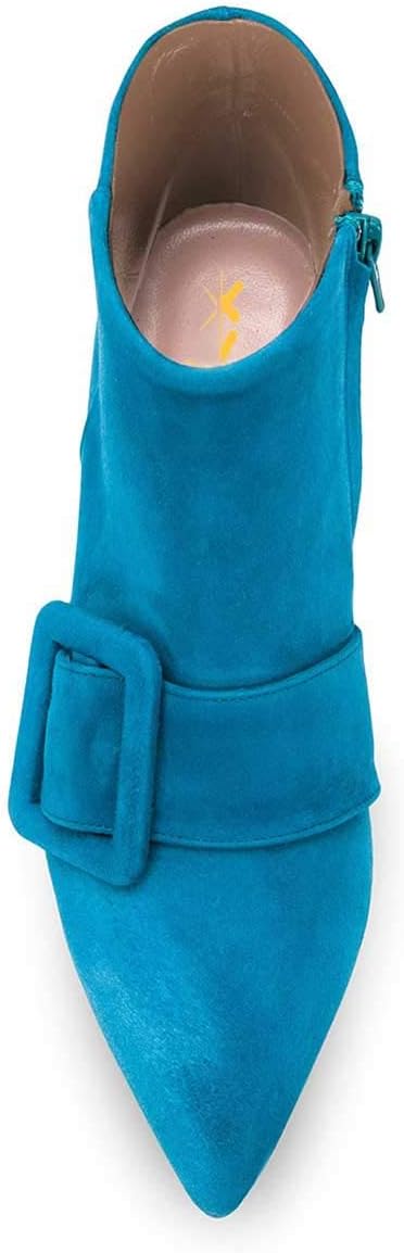 XYD Women's Kitten Low Heel Ankle Boots Pointed Toe Side Zip Short Bootie Buckle Strap Office Event Casual Fall Winter Shoes