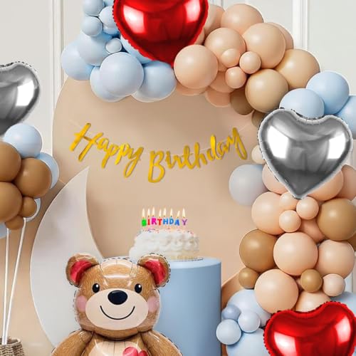 Image of Special You Teddy Bear Theme Birthday Decoration Items with Teddy Bear Foil Balloon, Pastel Peach & Blue Balloons for Decorations, Birthday Decoration kit for Baby Girl -64 Pcs